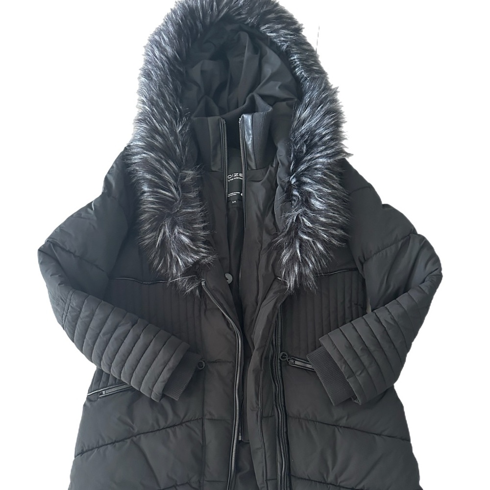 Noize Black Puffer Jacket with Faux Fur Trim